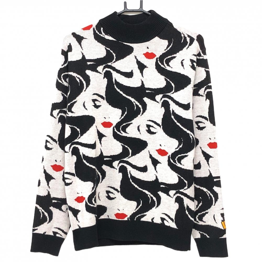 【超美品】ラウドマウス セーター 白×黒 女性柄 モナ ニット ウール混 メンズ L ゴルフウェア LOUDMOUTH