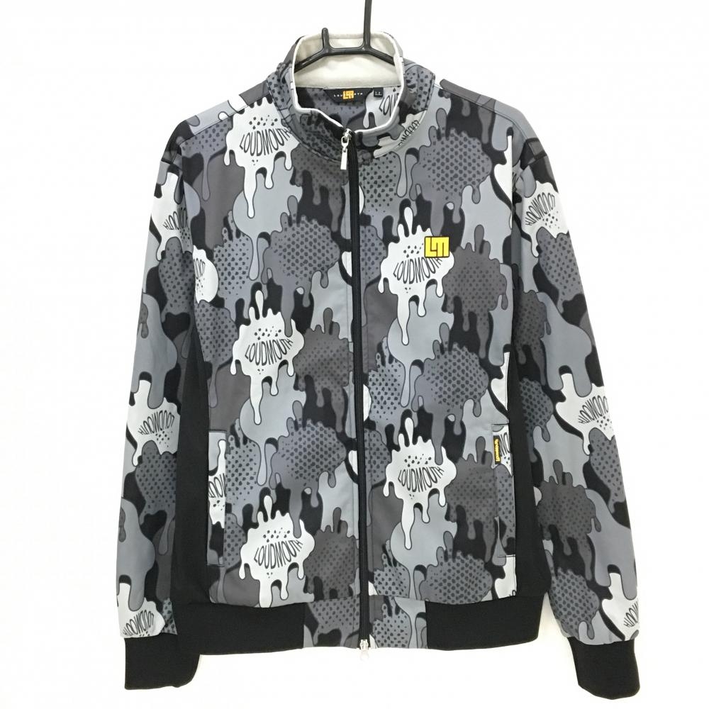 【美品】ラウドマウス ジャケットブルゾン グレー×ダークグレー 総柄 ロゴ刺しゅう 裏起毛  メンズ LL ゴルフウェア LOUDMOUTH