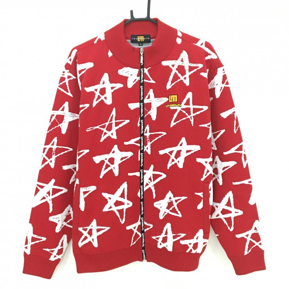 【美品】ラウドマウス ニットジャケット レッド×白 星柄 シューティングスター 裏地付 メンズ XL ゴルフウェア LOUDMOUTH