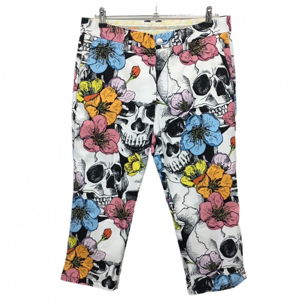 【美品】ラウドマウス パンツ 白×マルチカラー 総柄 スカルフラワーズ  メンズ L ゴルフウェア LOUDMOUTH