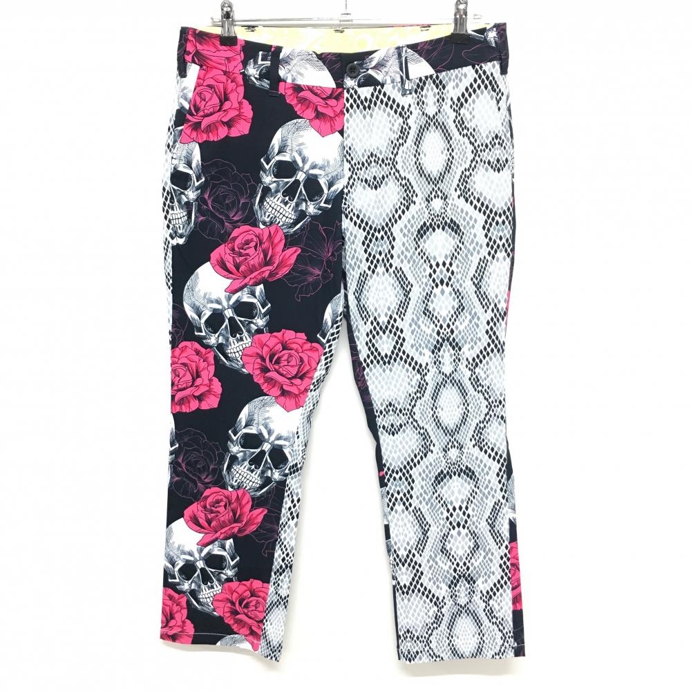 【美品】ラウドマウス パンツ 黒×ピンク 総柄 スカルズ＆ロージズ  メンズ L ゴルフウェア LOUDMOUTH