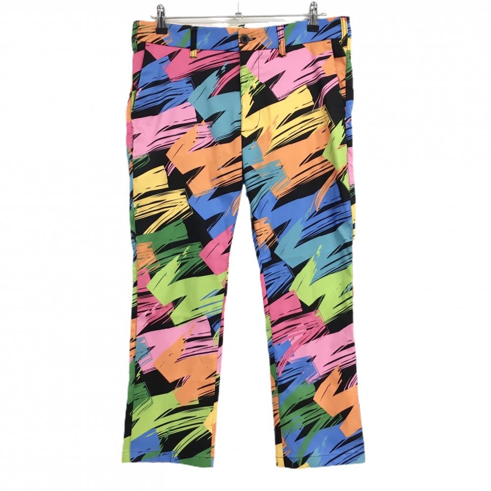 【美品】ラウドマウス パンツ 黒×マルチカラー 総柄 メンズ L ゴルフウェア LOUDMOUTH