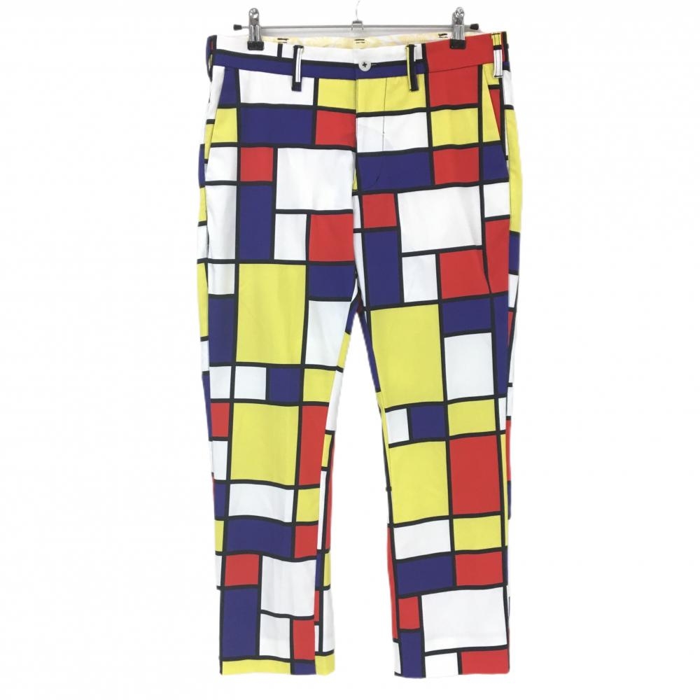 【美品】ラウドマウス パンツ 白×マルチカラー ダッチトリート柄 バックロゴ  メンズ L ゴルフウェア LOUDMOUTH