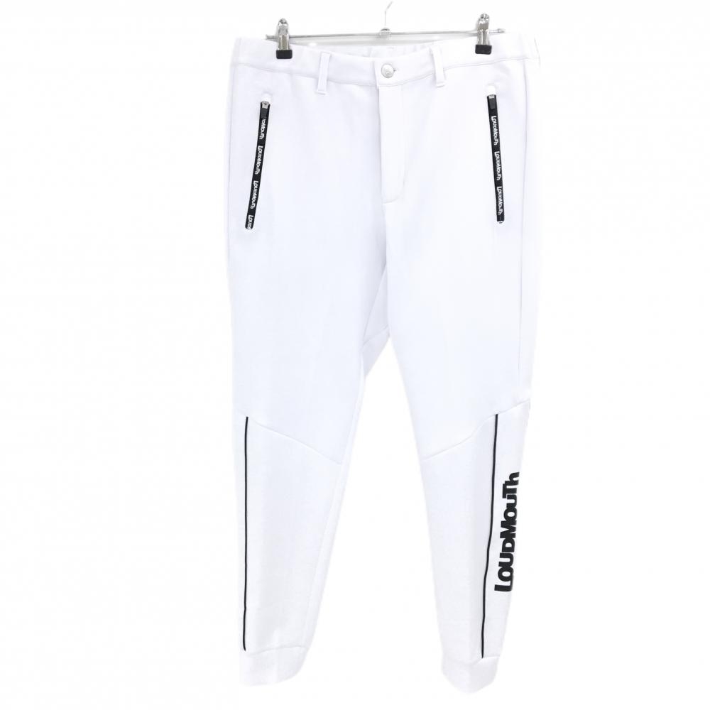 【超美品】ラウドマウス ジョガーパンツ 白×黒 ロゴプリント ウエストゴム 調節紐  メンズ LL ゴルフウェア LOUDMOUTH