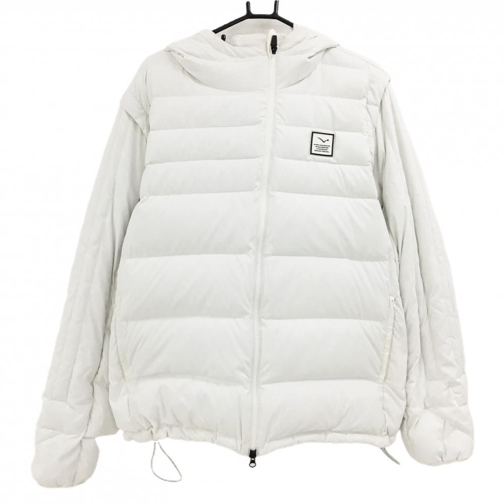 ラッセルノ 2WAYダウンジャケット 白 内側一部総柄 ルチャマスク 袖着脱可 大きいサイズ メンズ 7(2XL) ゴルフウェア RUSSELUNO