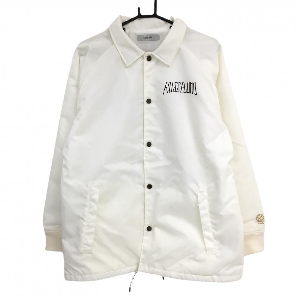 【美品】ラッセルノ ジャケット 白×黒 ルチャマスク 裏地微起毛 ナイロン100％ メンズ 5(L) ゴルフウェア RUSSELUNO