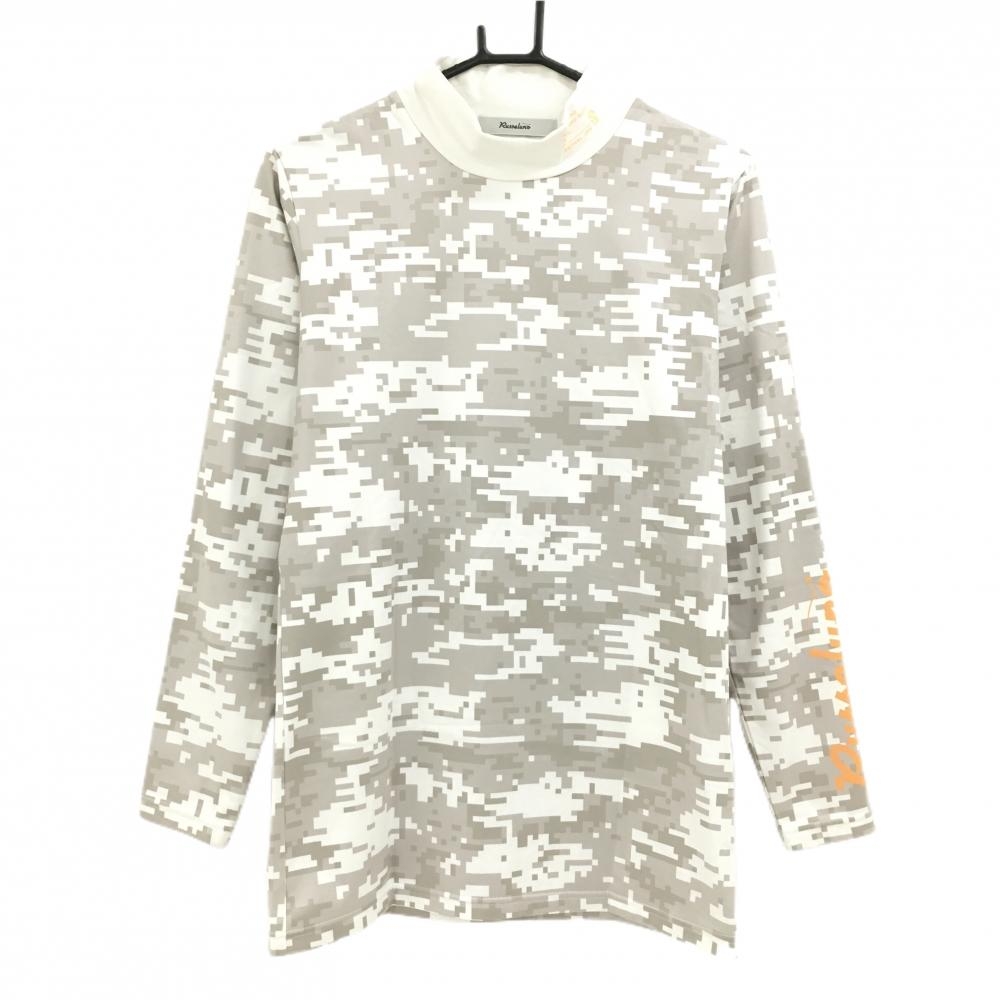 【美品】ラッセルノ 長袖ハイネックシャツ 白×グレー 総柄 裏微起毛 ルチャマスク  メンズ 4(M) ゴルフウェア RUSSELUNO