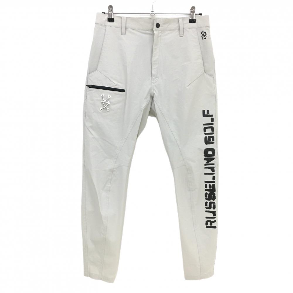 【美品】ラッセルノゴルフ パンツ グレー×黒 ルチャマスク ロゴプリント ストレッチ メンズ 4(M) ゴルフウェア 2023年モデル RUSSELUNO
