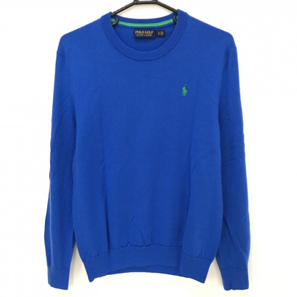 【美品】ポロゴルフ セーター ブルー ロゴグリーン ウール100％ ニット メンズ S ゴルフウェア Ralph Lauren
