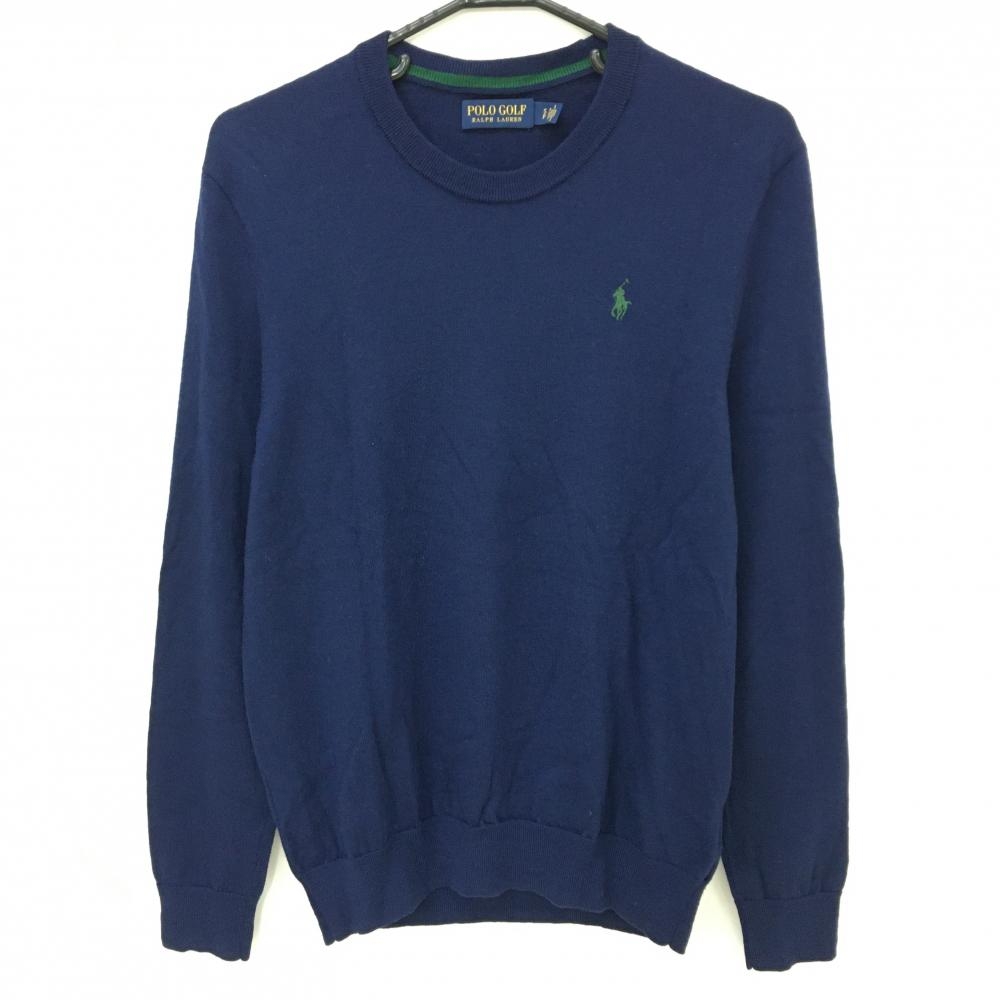 【美品】ポロゴルフ セーター ネイビー ロゴグリーン ウール100％ ニット メンズ S ゴルフウェア Ralph Lauren