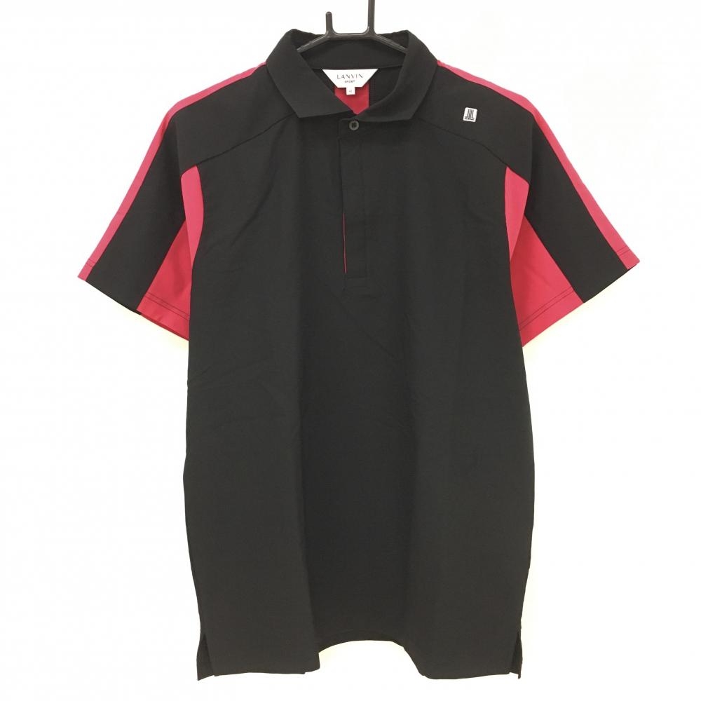 【美品】ランバンスポール 半袖ポロシャツ 黒×ピンク 切替 ストレッチ メンズ 40(L) ゴルフウェア LANVIN SPORT