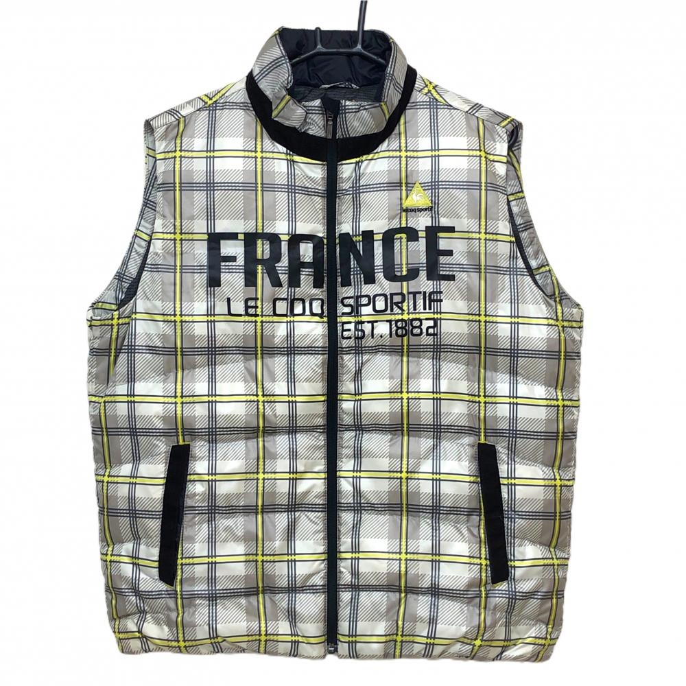 ルコックゴルフ ダウンベスト 白×グレー 格子チェック柄  メンズ LL ゴルフウェア le coq sportif