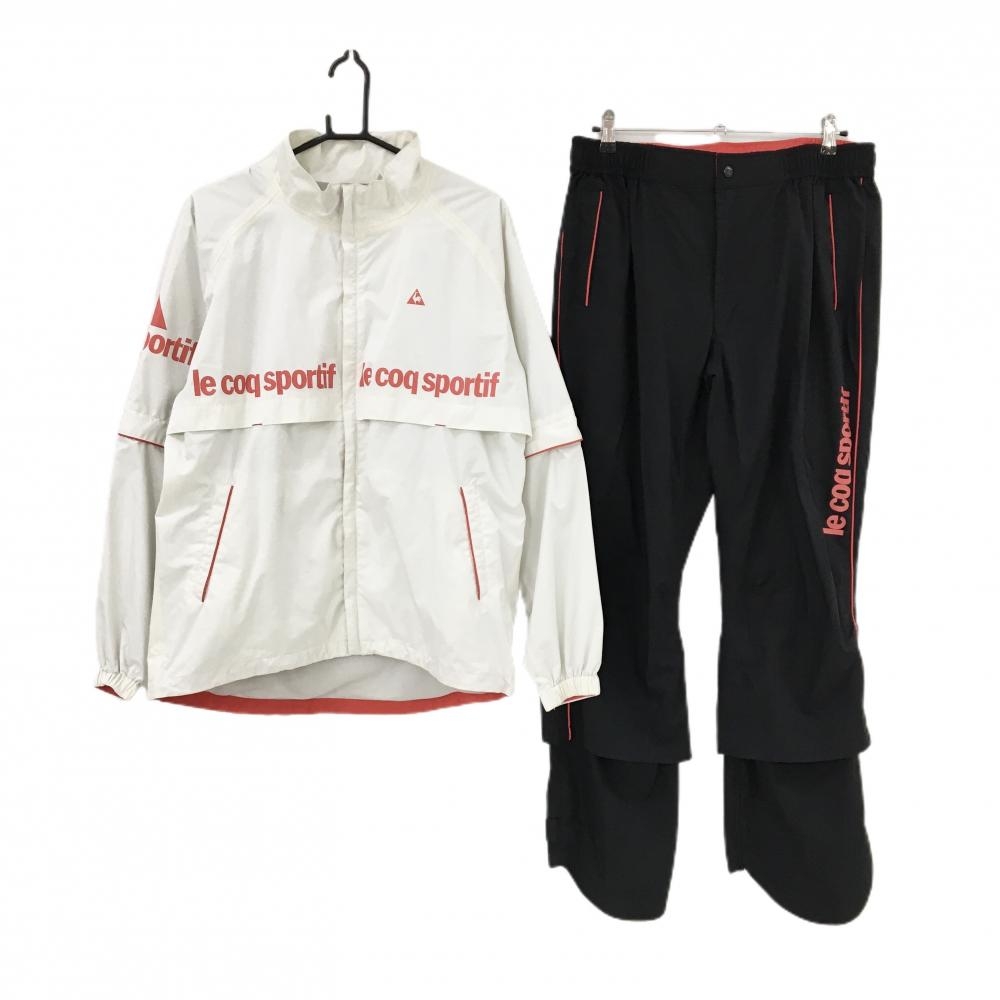 ルコックゴルフ レインウェア(2WAYジャケット×パンツ) 白×黒 袖着脱可 メンズ LL ゴルフウェア le coq sportif