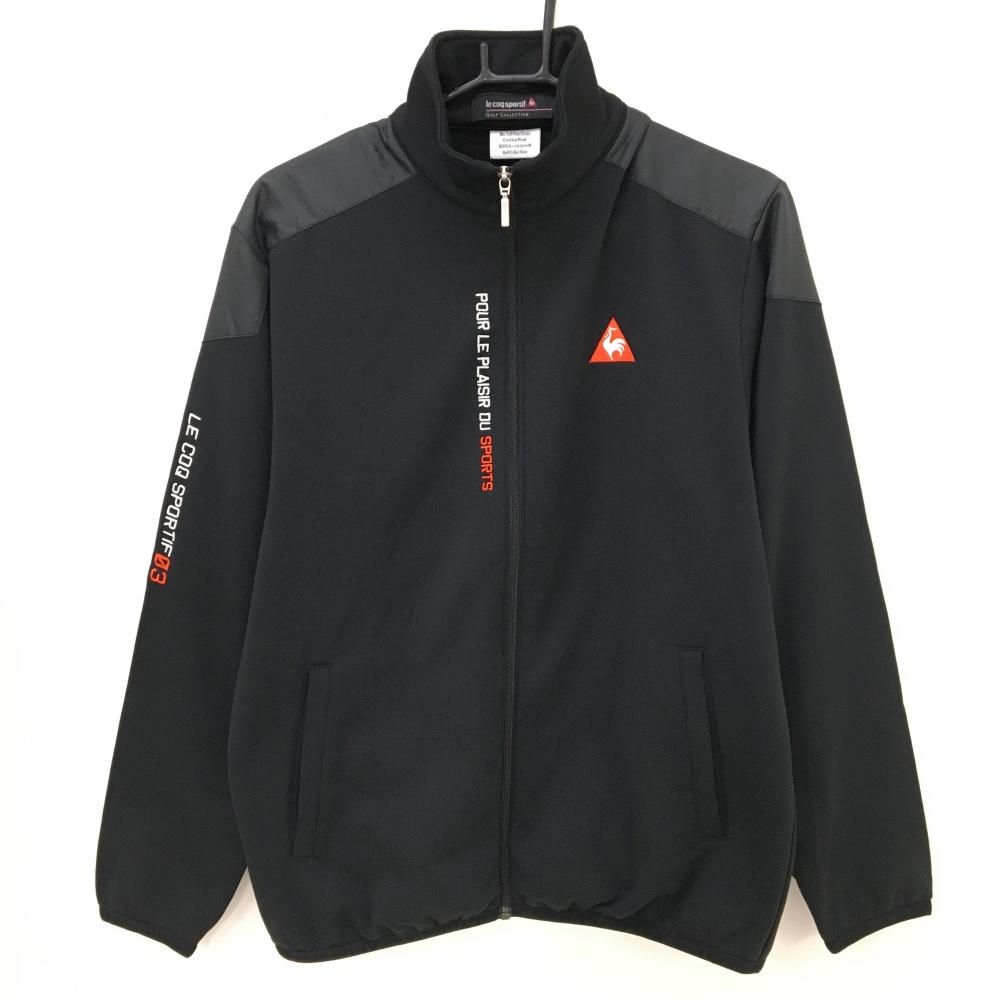 【美品】ルコックゴルフ 切替ジャケット 黒×ダークグレー 裏フリース メンズ L ゴルフウェア le coq sportif