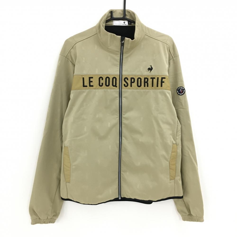 【超美品】ルコックゴルフ ジャケット ベージュ系 ロゴ総柄地模様 裏起毛 防風 メンズ 3L ゴルフウェア 2024年モデル le coq sportif