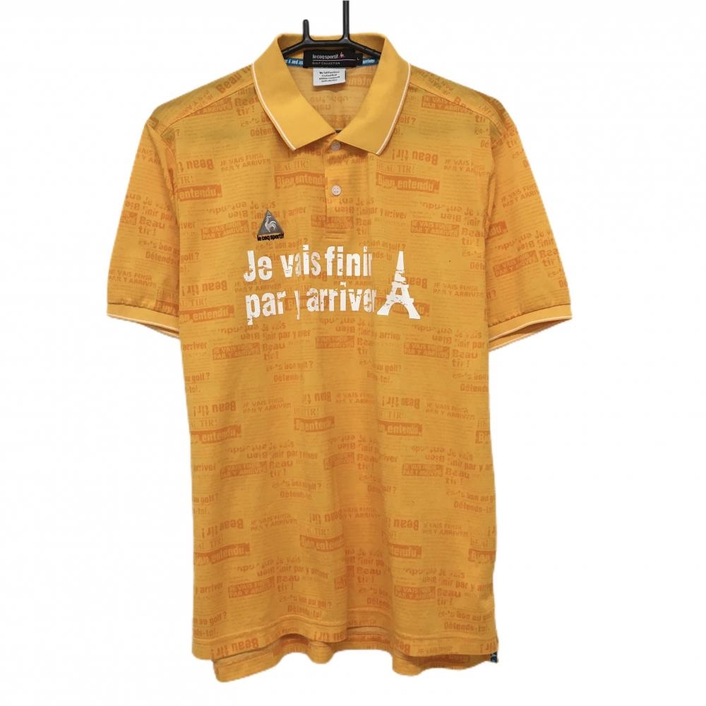 美品】ルコック 半袖ポロシャツ オレンジ 英字総柄 かすれ