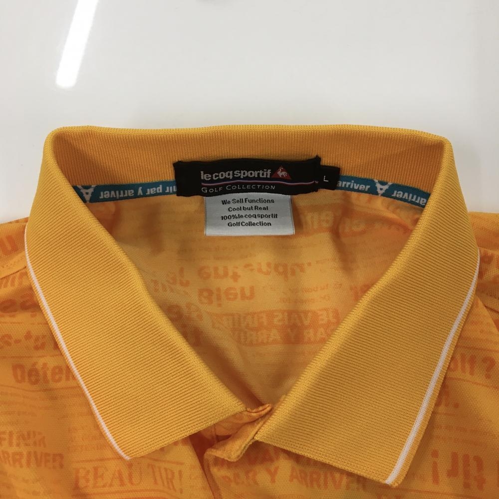 美品】ルコック 半袖ポロシャツ オレンジ 英字総柄 かすれ