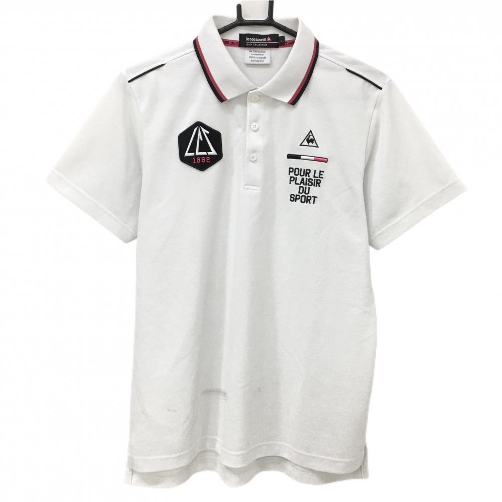 ルコックゴルフ 半袖ポロシャツ 白 襟ライン 胸元刺しゅう  メンズ L ゴルフウェア le coq sportif
