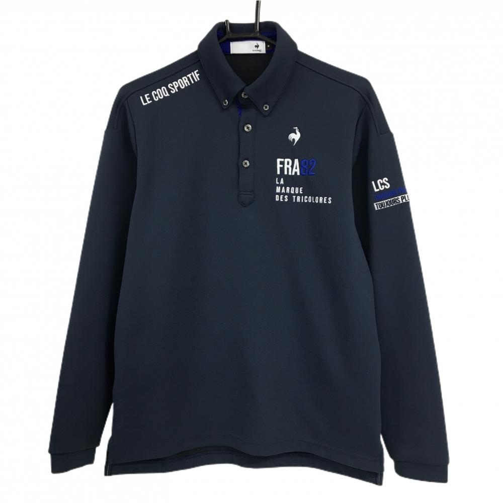 ルコックゴルフ 長袖ポロシャツ ネイビー ロゴ刺しゅう ボタンダウン メンズ M ゴルフウェア 2024年モデル le coq sportif