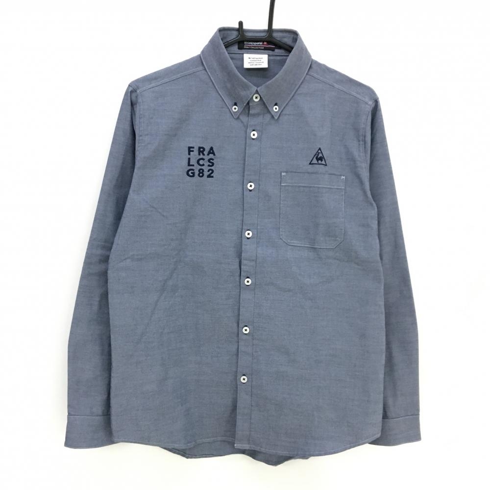 ルコックゴルフ 長袖シャツ 杢ネイビー 胸ポケット ボタンダウン メンズ L ゴルフウェア le coq sportif