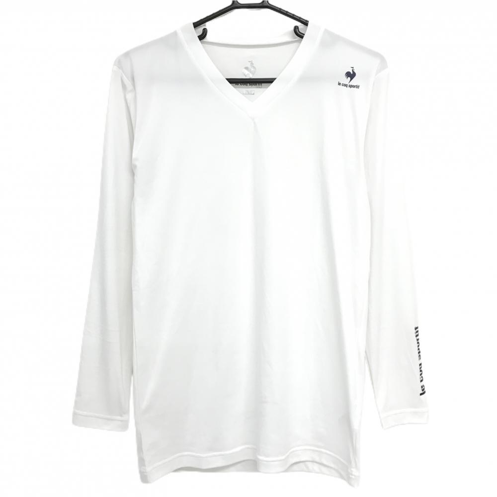 ルコックゴルフ インナーシャツ 白 Vネック ロゴダークネイビー　 メンズ L ゴルフウェア le coq sportif