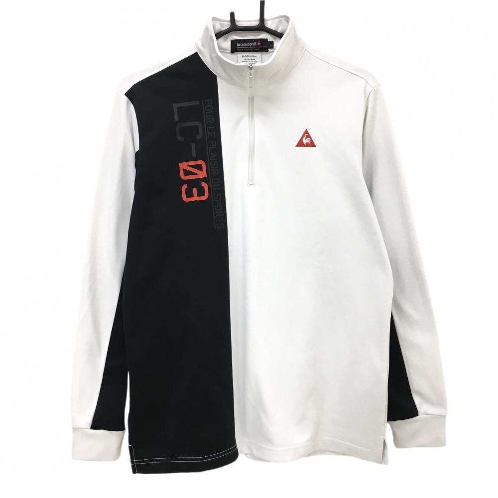 ルコックゴルフ 長袖ハイネックシャツ 白×黒 ハーフジップ 裏微起毛 メンズ L ゴルフウェア le coq sportif