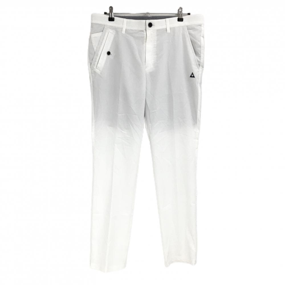 【美品】ルコックゴルフ パンツ 白 地模様 ロゴ刺しゅう 裏地メッシュ メンズ 92 ゴルフウェア le coq sportif