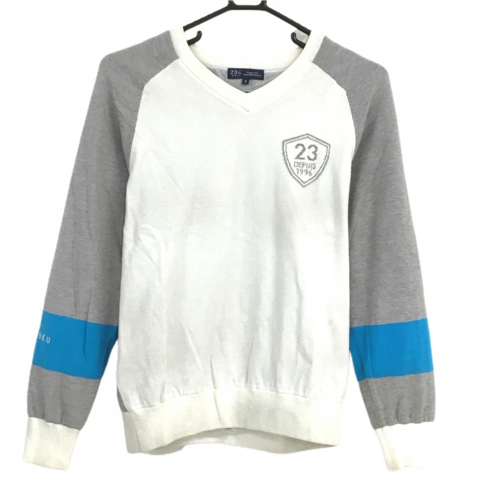 23区ゴルフ 裏地付セーター 白×グレー 蓄熱裏地 Vネック レディース II(L) ゴルフウェア 23区