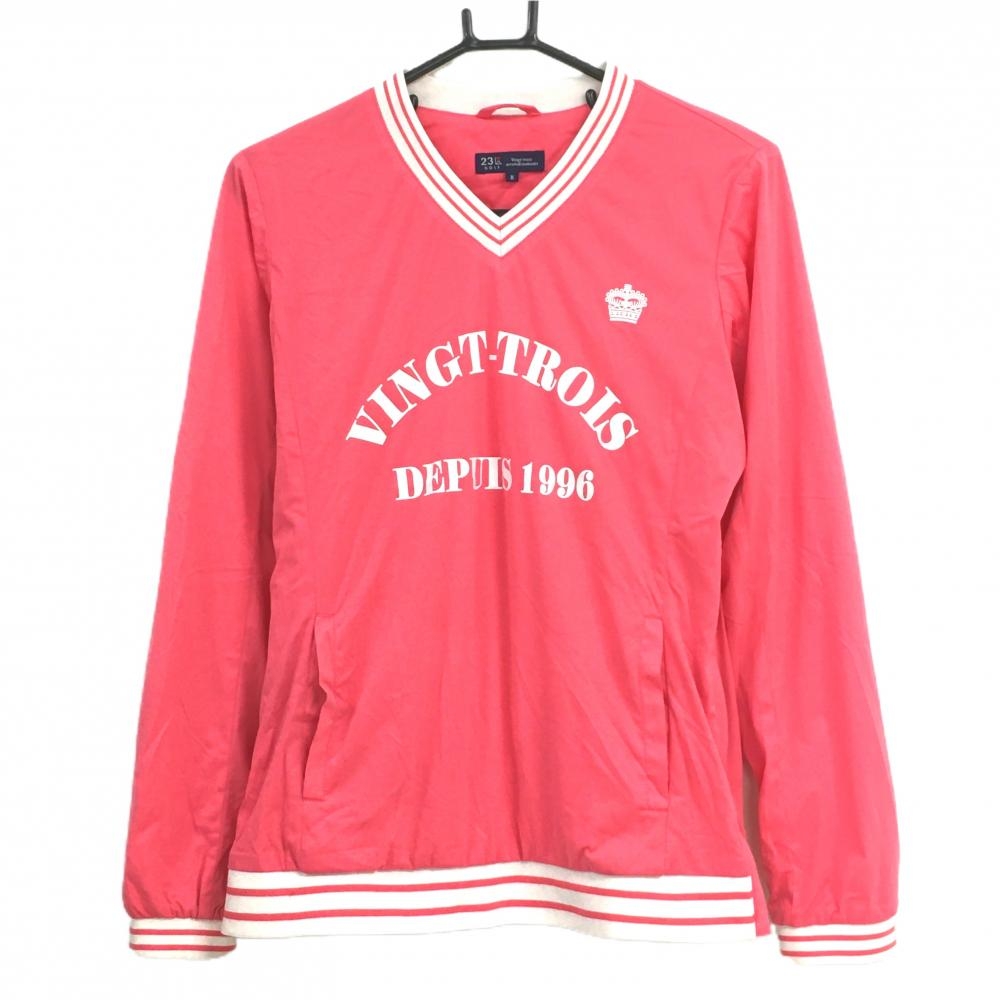 【美品】23区ゴルフ スニード ピンク×白 ネック・袖口ライン 裏地メッシュ サイドジップ ブルゾン レディース II(L) ゴルフウェア 23区