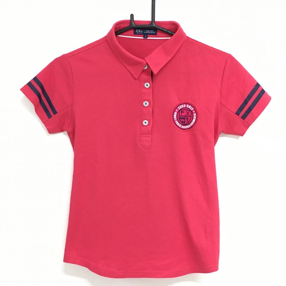 【超美品】23区ゴルフ 半袖ポロシャツ ピンク×ネイビー 袖ネイビーライン レディース I(M) ゴルフウェア 23区