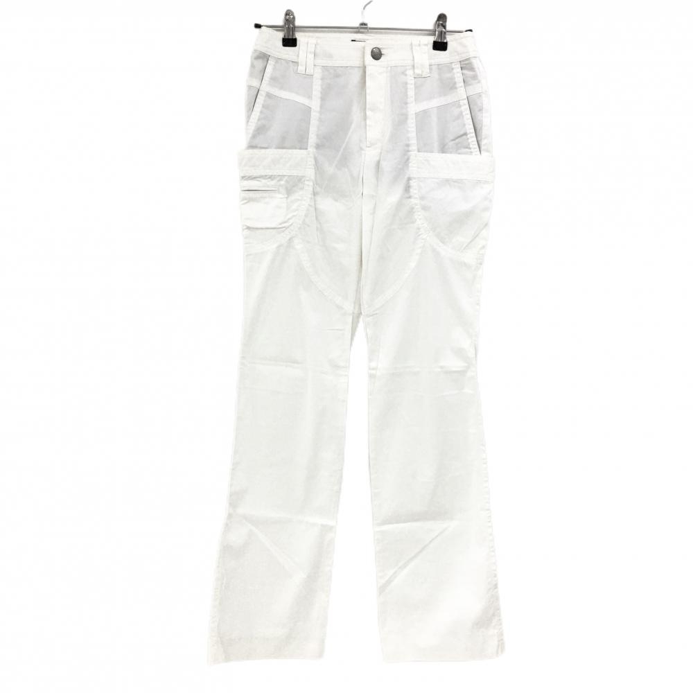 23区スポーツ パンツ 白 細目ストライプ織生地 複数ポケット レディース M ゴルフウェア 23区