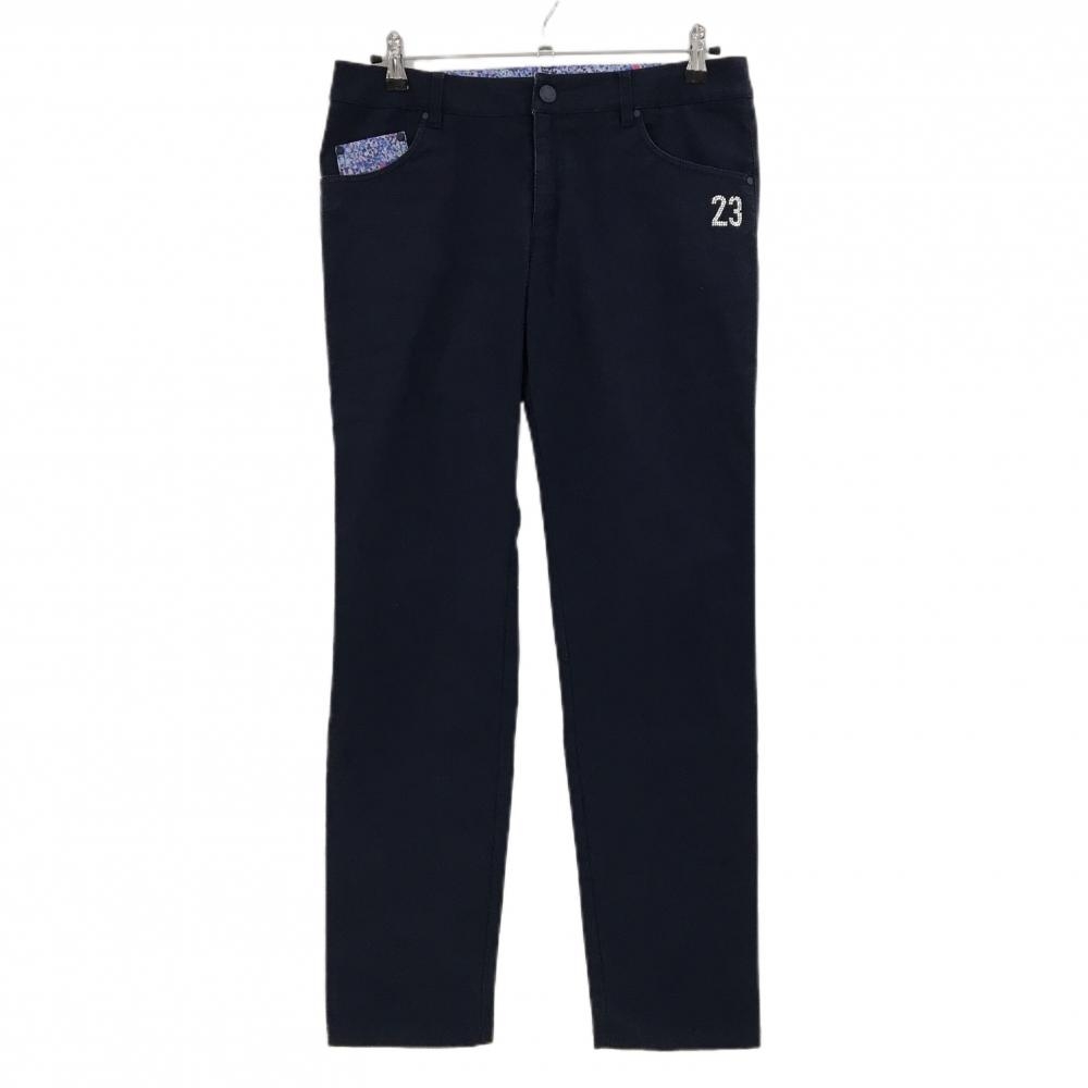 23区ゴルフ パンツ ダークネイビー 一部柄 ラインストーンロゴ  レディース 70 ゴルフウェア 23区