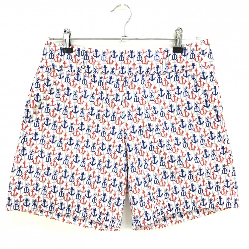 23区スポーツ ショートパンツ 白×ブルー 格子織生地 イカリ柄 レディース 64(M) ゴルフウェア 23区 画像