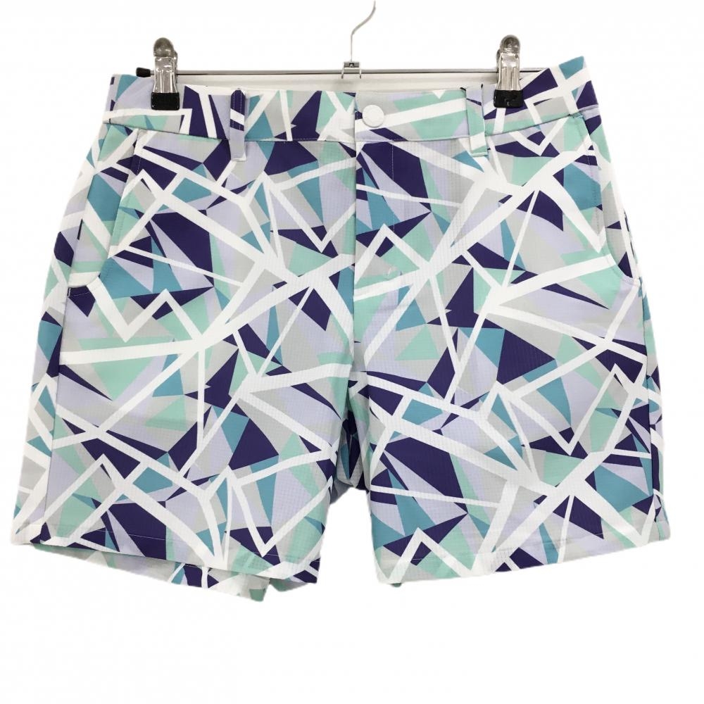 【新品】23区ゴルフ ショートパンツ パープル×白×ミントグリーン 総柄 ストレッチ レディース 70 ゴルフウェア 23区