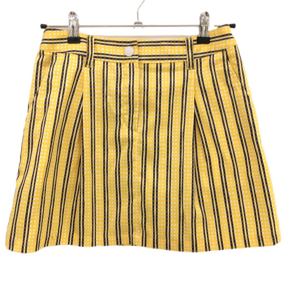 【超美品】23区ゴルフ スカート イエロー×ネイビー チェック柄 スナップボタン シャツストッパー付き レディース 61(S) ゴルフウェア 23区 画像