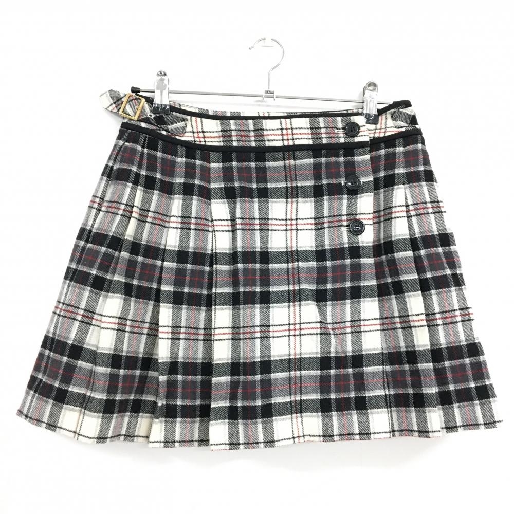 【超美品】23区スポーツ ニットプリーツスカート 白×黒 チェック ウール混 裏地付 レディース 64 ゴルフウェア 23区