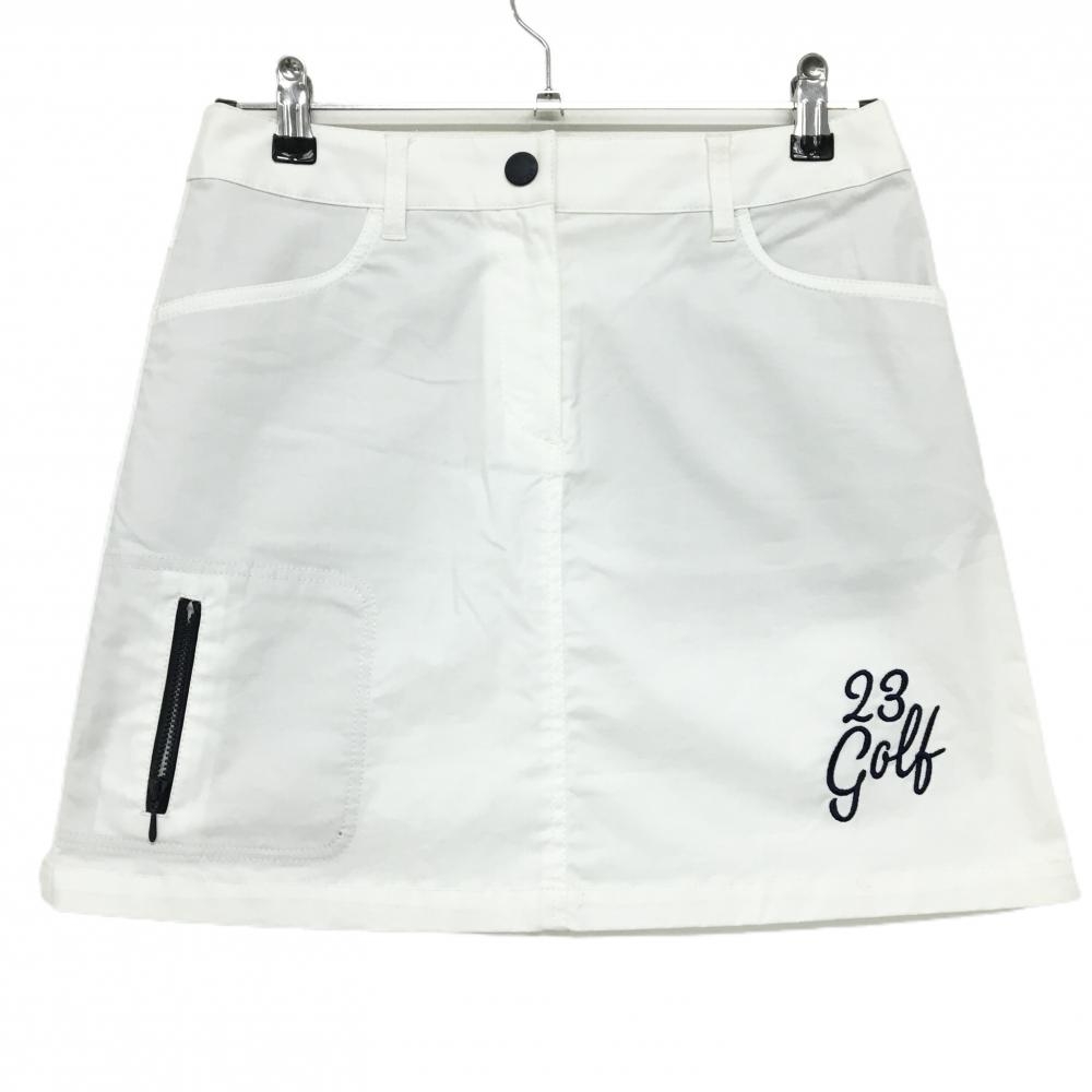 23区ゴルフ スカート 白 ロゴ刺しゅう ラインストーン レディース 64 ゴルフウェア 23区