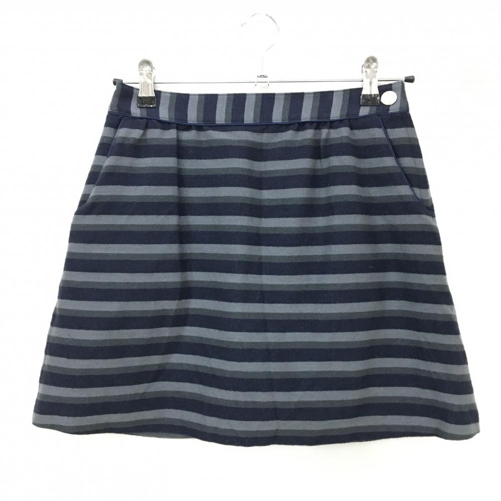 【超美品】23区スポーツ スカート ネイビー×グレー ボーダー ウール混 内側インナーパンツ  レディース 61(S) ゴルフウェア 23区