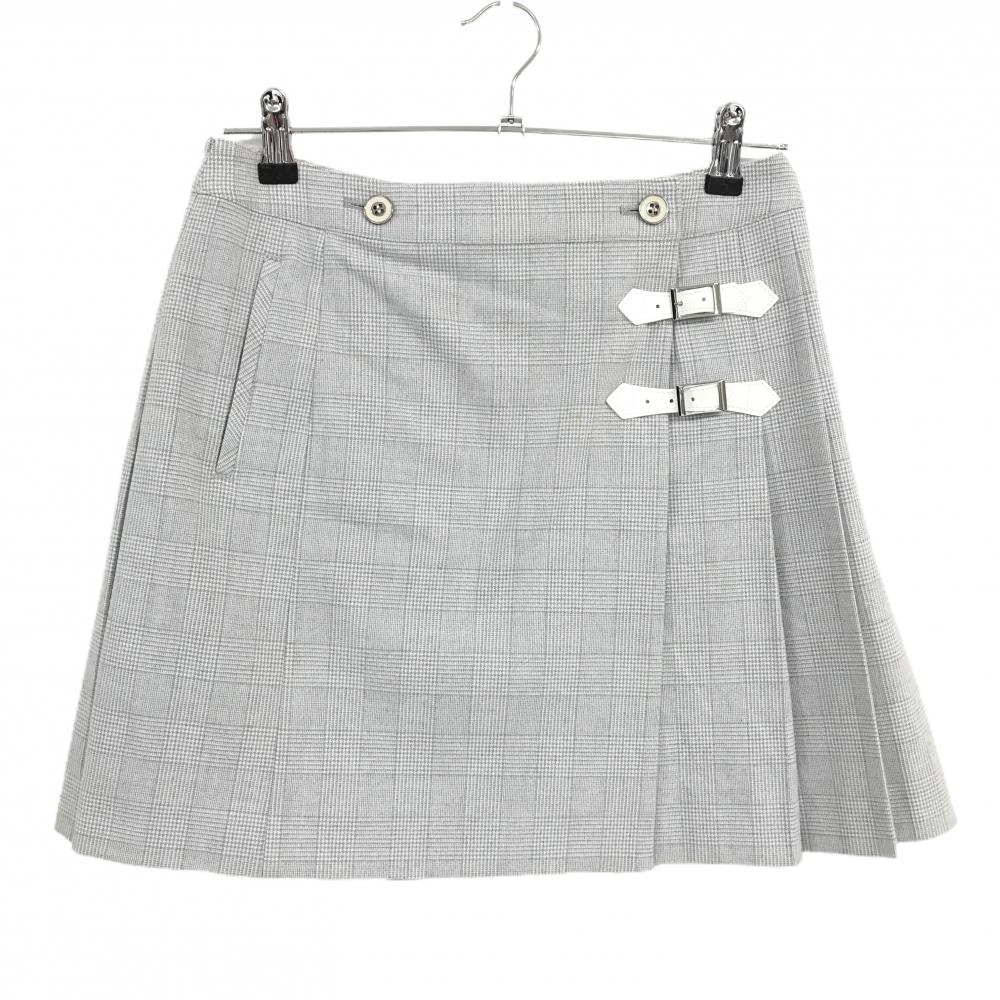 【美品】23区ゴルフ ラップスカート ライトグレー×白 チェック柄 背面プリーツ 裏地付き バックロゴ  レディース 64(M) ゴルフウェア 23区