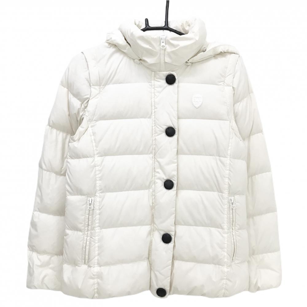 【美品】アダバット 4WAYダウンジャケット アイボリー 袖・フード着脱可 軽量 レディース 38(M) ゴルフウェア adabat