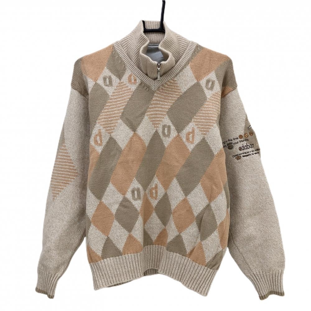 【美品】アダバット 2WAYセーター ライトベージュ×ライトブラウン ネック取り外し可  レディース III(XL) ゴルフウェア adabat