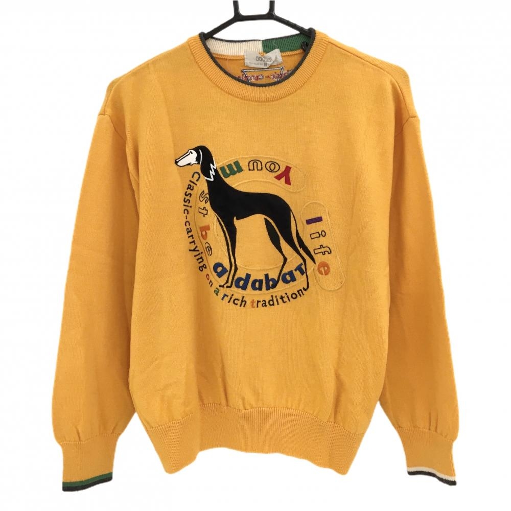 【美品】アダバット セーター オレンジイエロー系 ニット ウール100％ ドッグ刺しゅう レディース I(M) ゴルフウェア adabat