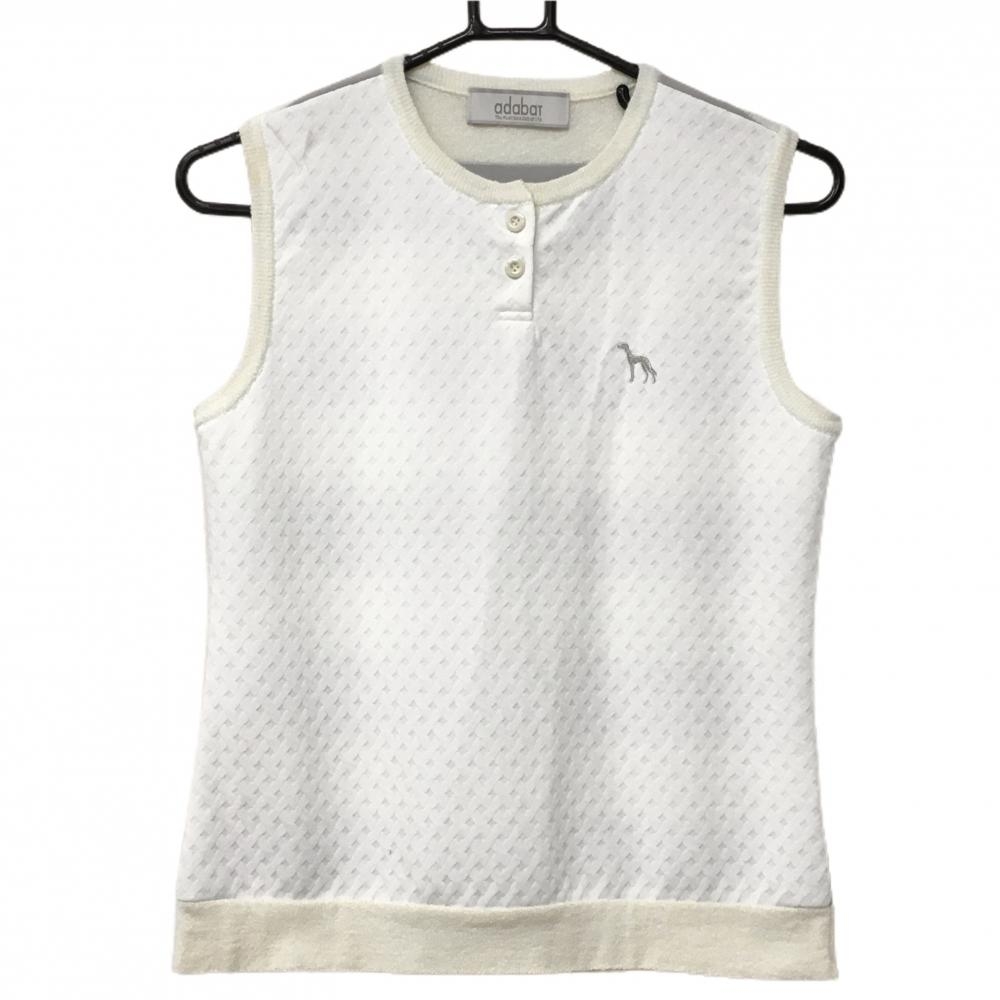 アダバット 異素材ニットベスト 白×アイボリー×ライトグレー 背面太ボーダー ウール混 レディース 38(M) ゴルフウェア adabat