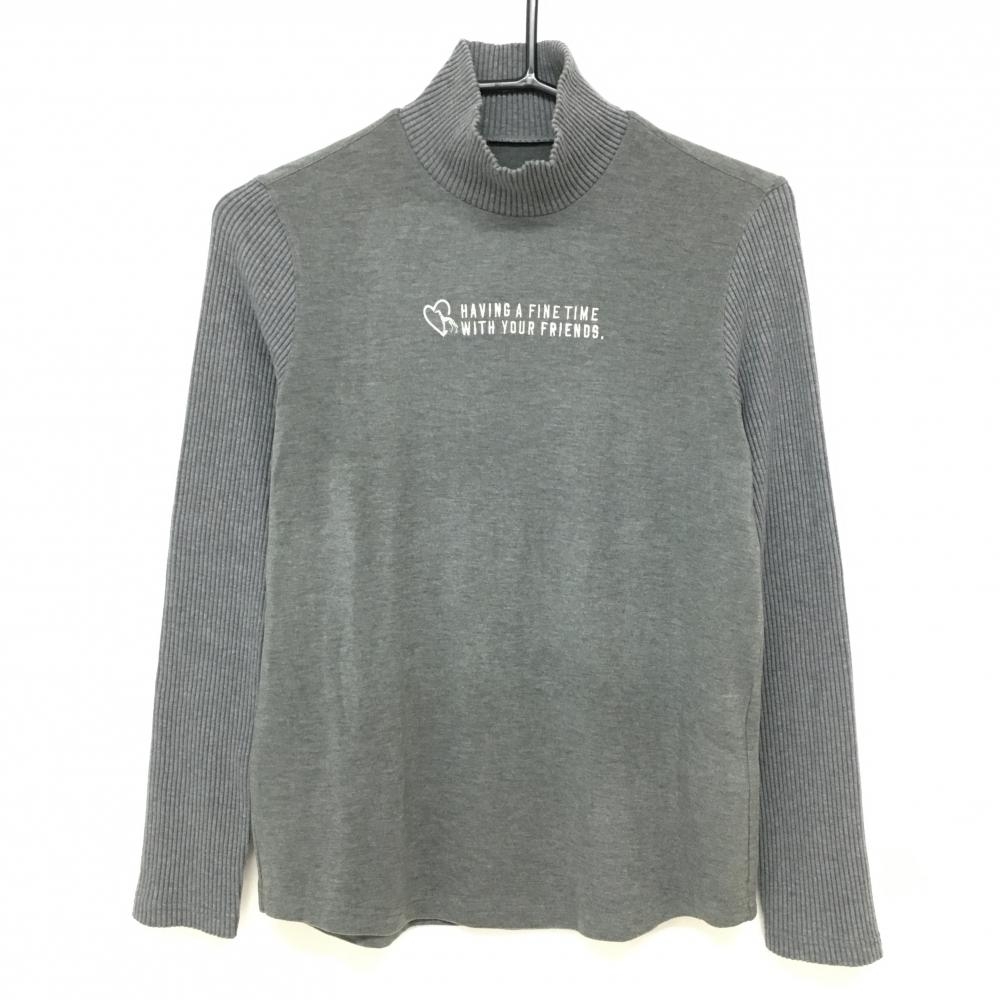 【美品】アダバット 長袖ハイネックシャツ グレー 微起毛 ネック・袖リブ  レディース 38(M) ゴルフウェア adabat