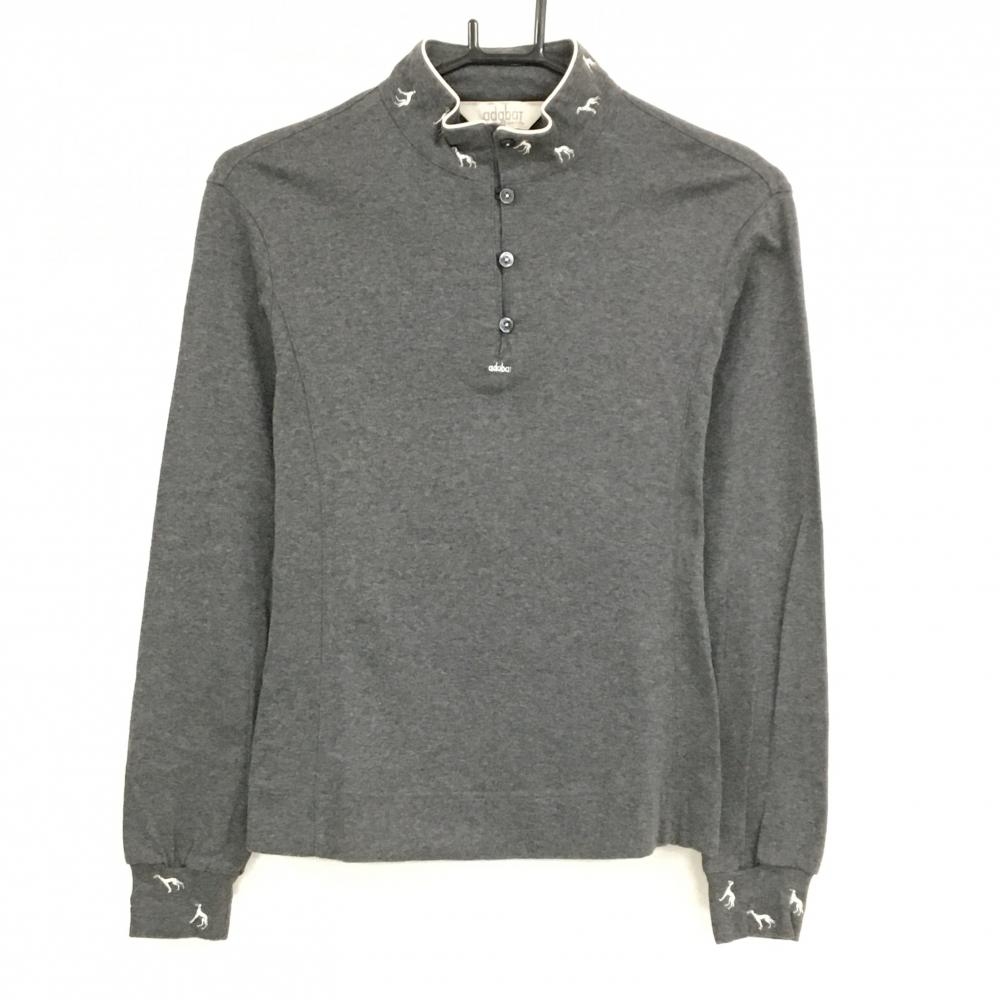 【美品】アダバット 長袖ハイネックシャツ グレー ネック・袖口ロゴ刺しゅう  レディース I(M) ゴルフウェア adabat