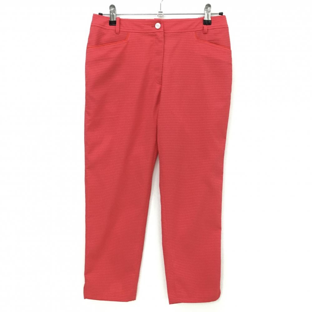 【超美品】アダバット 七分丈パンツ レッド ボーダー柄 サッカー生地 バックロゴ レディース 40(L) ゴルフウェア adabat