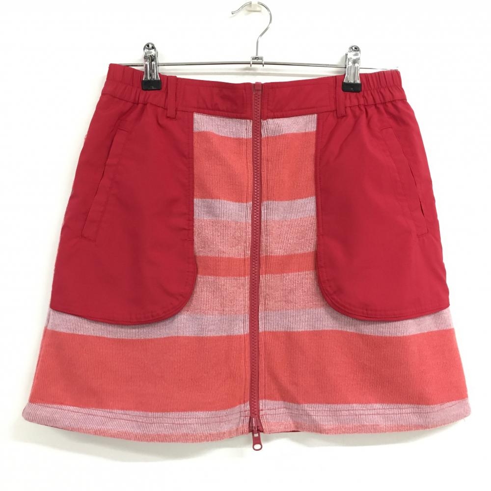 【超美品】アダバット リバーシブルスカート レッド×ピンク 一部ニット ボーダー 裏無地 レディース 38 ゴルフウェア adabat