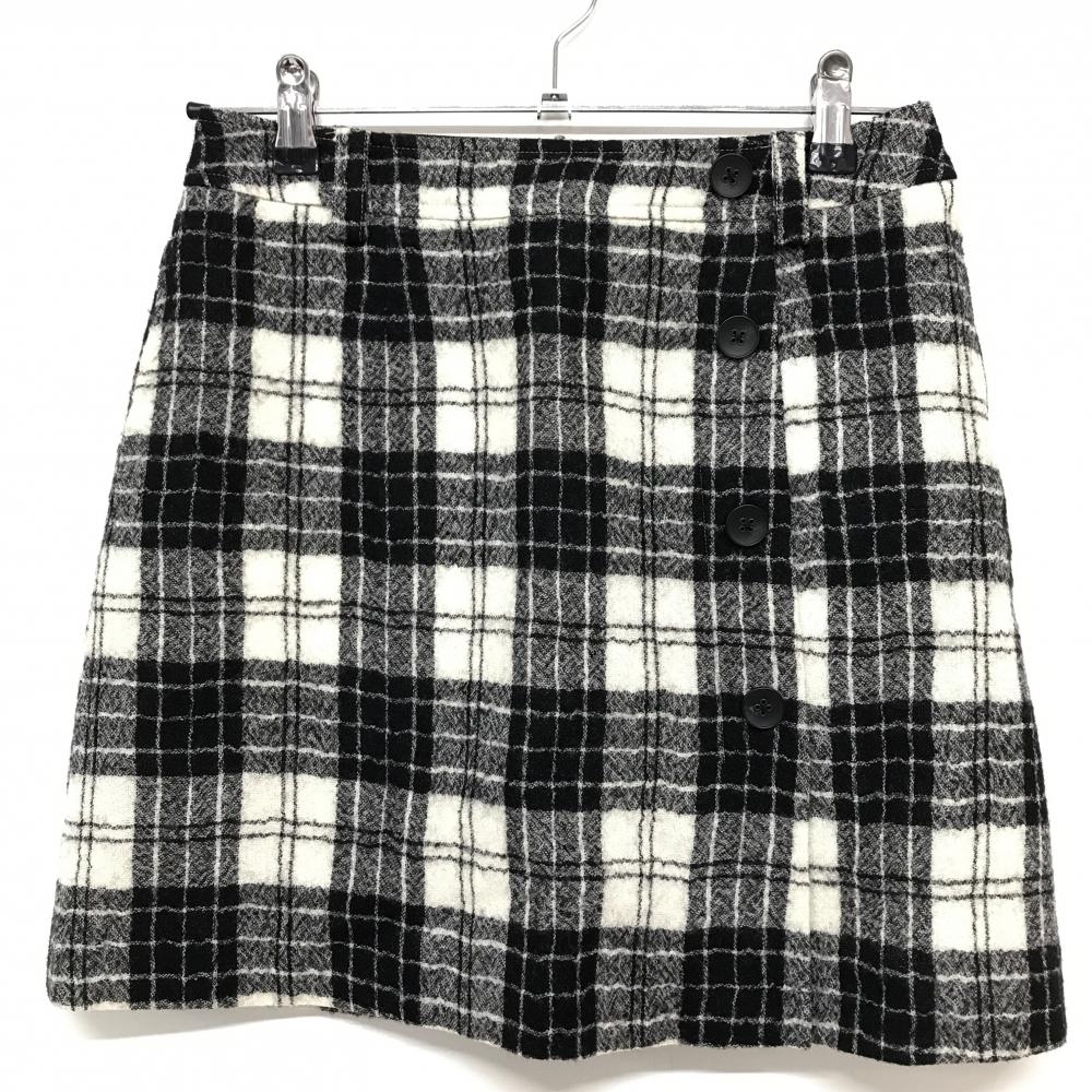 【美品】アダバット スカート 白×黒 チェック ウール100％ 裏地付 レディース 36(S) ゴルフウェア adabat