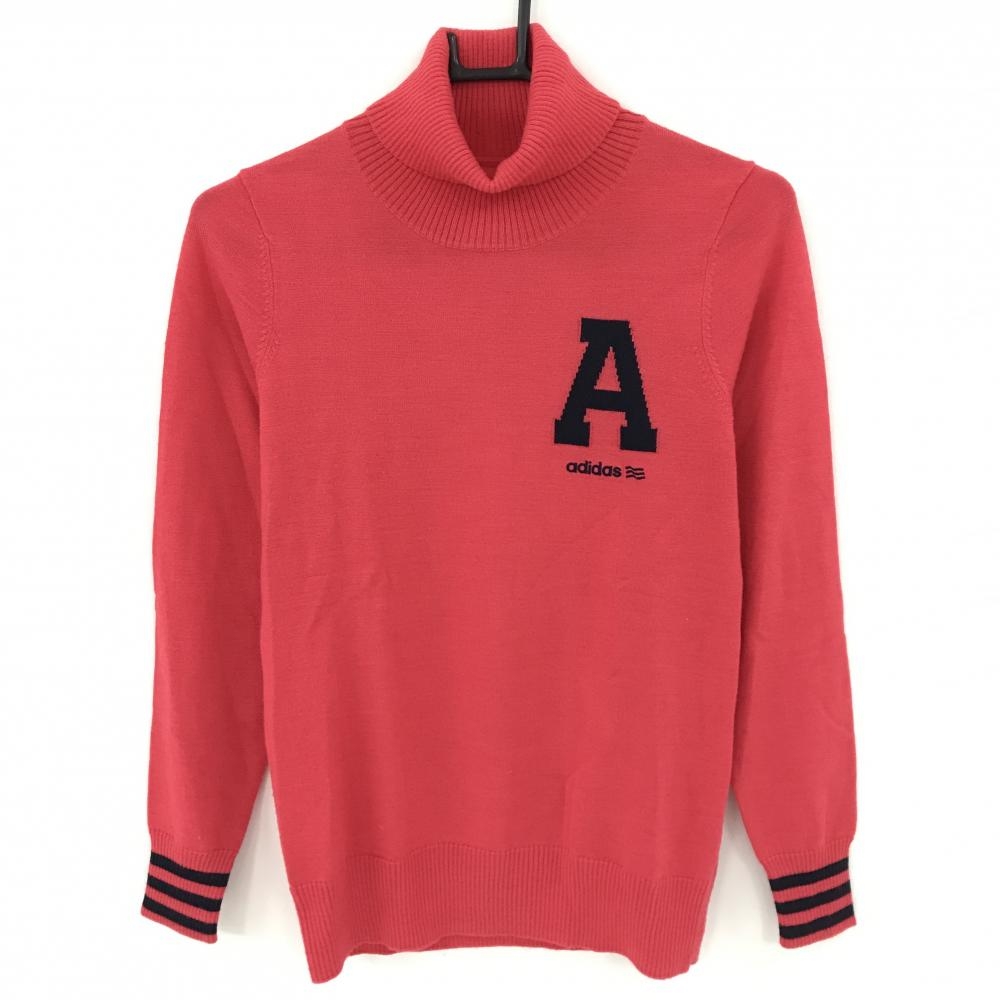 【超美品】アディダス タートルネックセーター ピンク×ネイビー ニット ウール混 ハイネック レディース M/M ゴルフウェア adidas