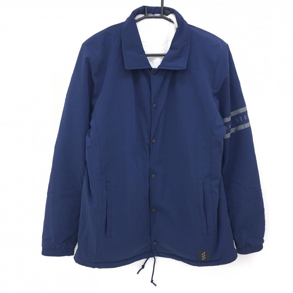 【美品】アディダス コーチジャケット ネイビー 袖プリント 裏ボア ADICROSS  レディース O(XL) ゴルフウェア adidas 画像
